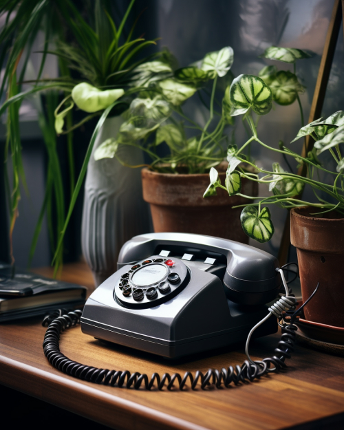 Oude telefoon met planten